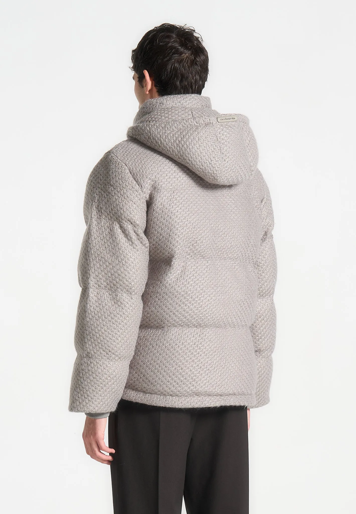 Textured Knit Puffer Jacket - Grey