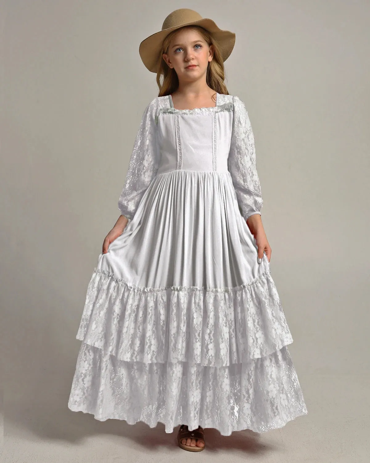 The Mariah Long Sleeve Lace Maxi Dress for Girls & Tweens