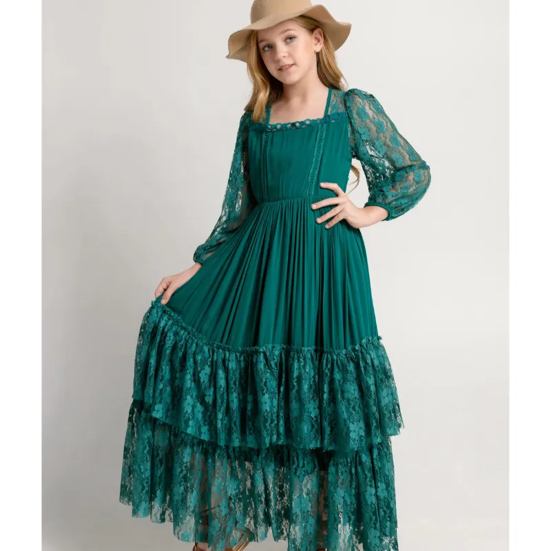 The Mariah Long Sleeve Lace Maxi Dress for Girls & Tweens