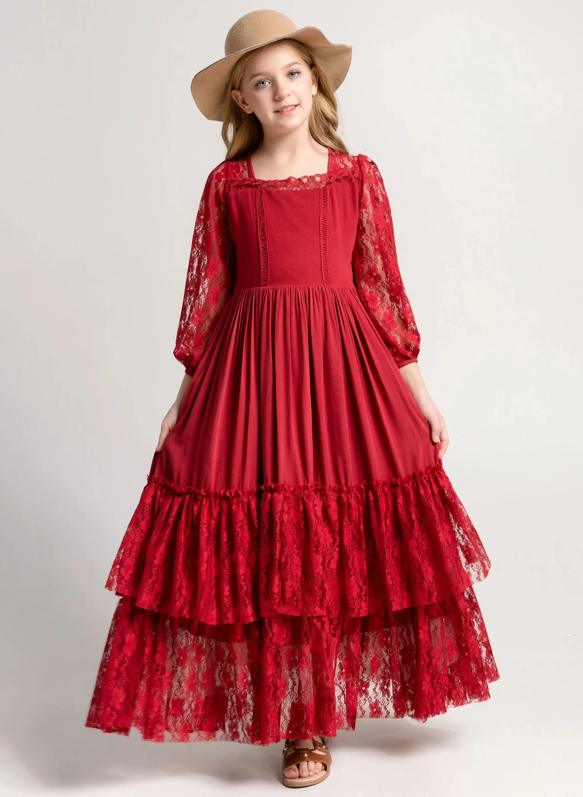 The Mariah Long Sleeve Lace Maxi Dress for Girls & Tweens