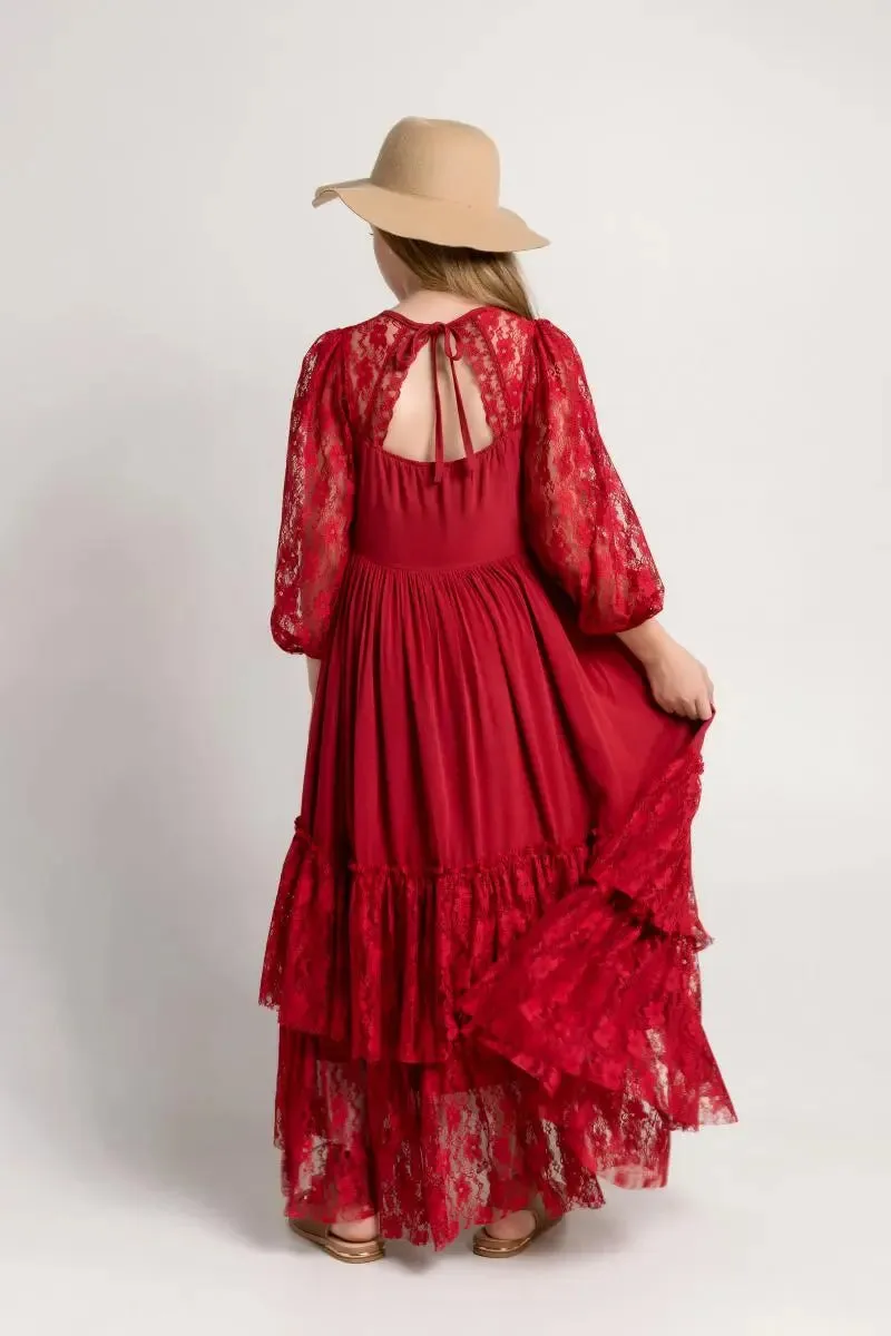 The Mariah Long Sleeve Lace Maxi Dress for Girls & Tweens