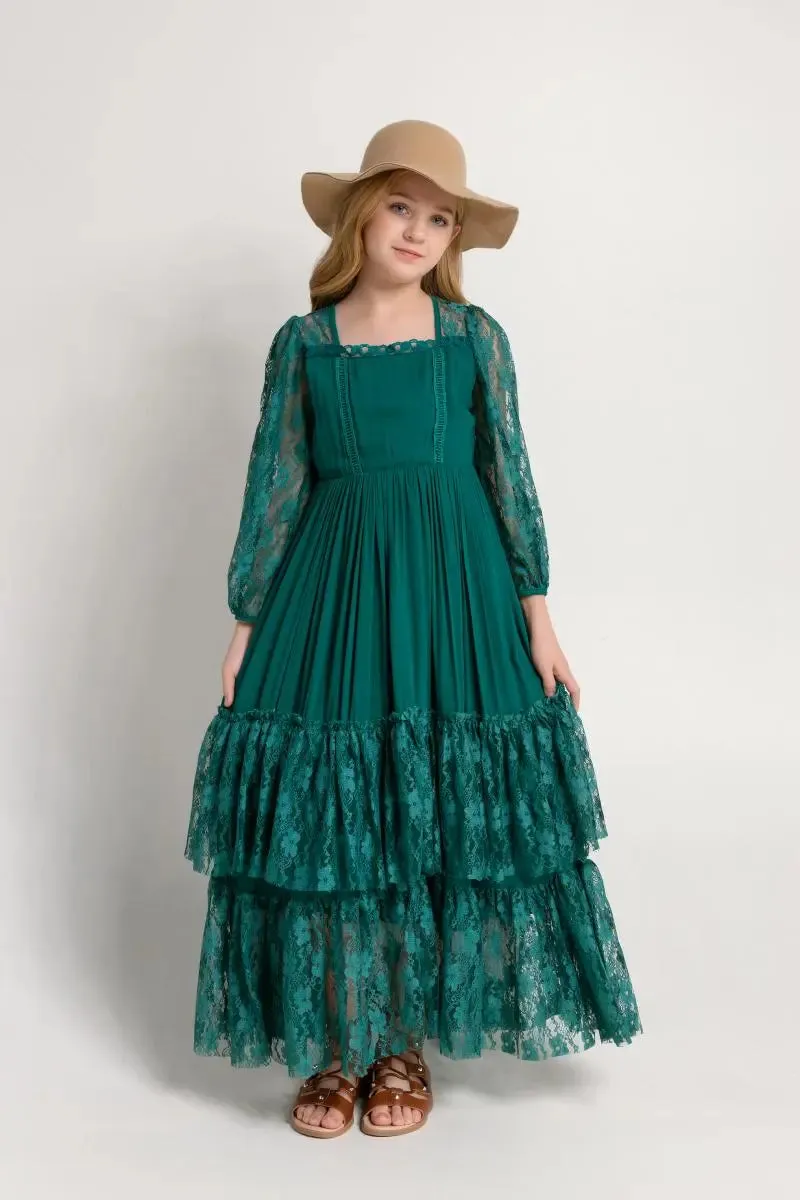 The Mariah Long Sleeve Lace Maxi Dress for Girls & Tweens