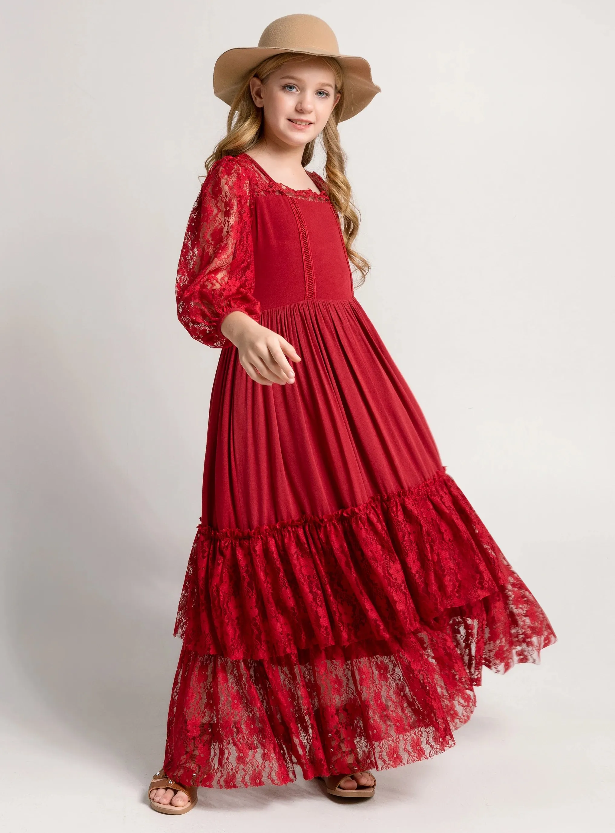 The Mariah Long Sleeve Lace Maxi Dress for Girls & Tweens