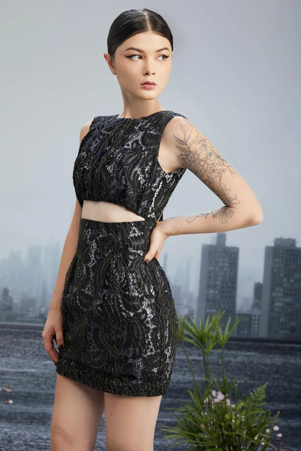 The Sumerian Bodycon Cut-Out Silk Lace Mini Dress