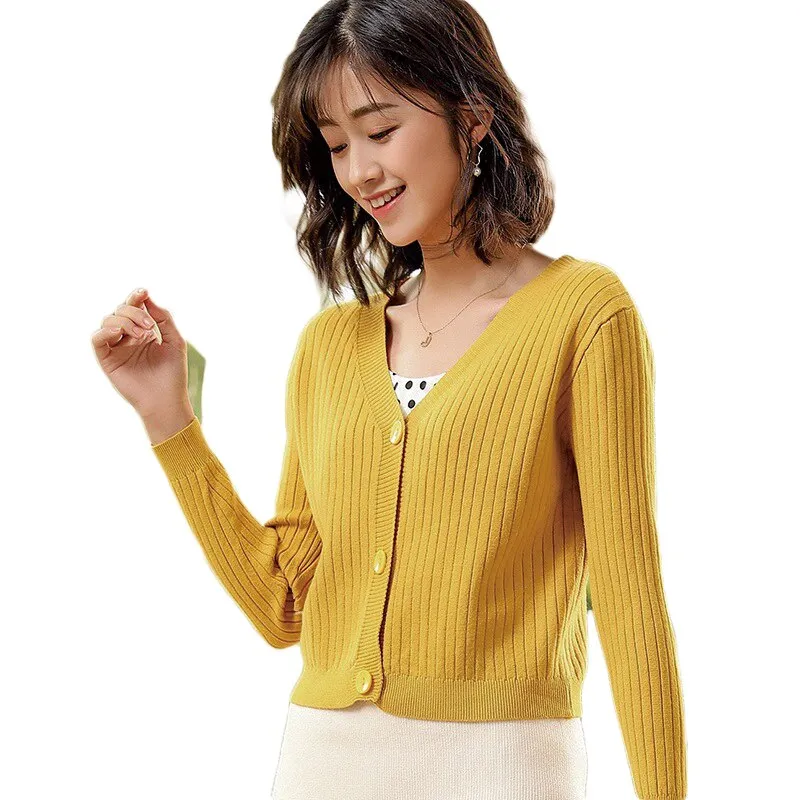 V Neck Knitted Long Sleeve Cardigans for Women