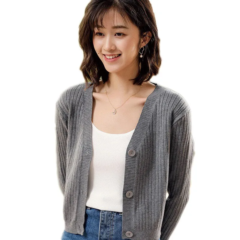 V Neck Knitted Long Sleeve Cardigans for Women