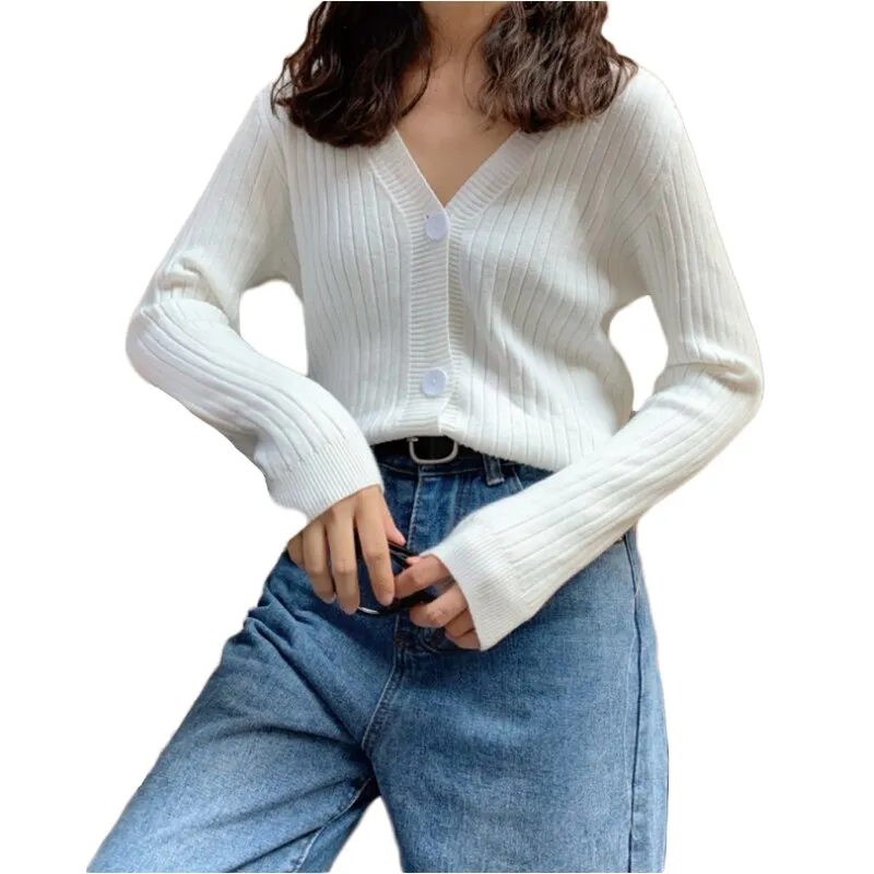 V Neck Knitted Long Sleeve Cardigans for Women