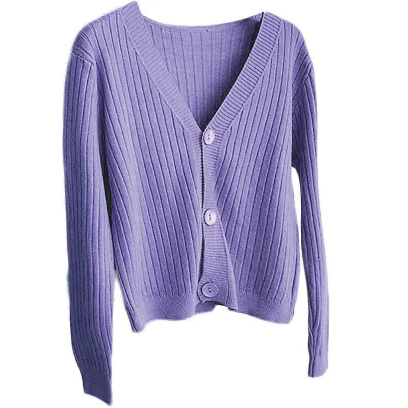 V Neck Knitted Long Sleeve Cardigans for Women