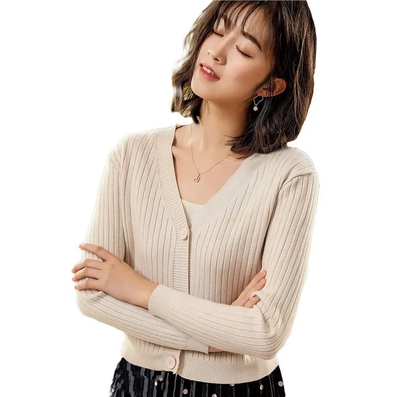 V Neck Knitted Long Sleeve Cardigans for Women