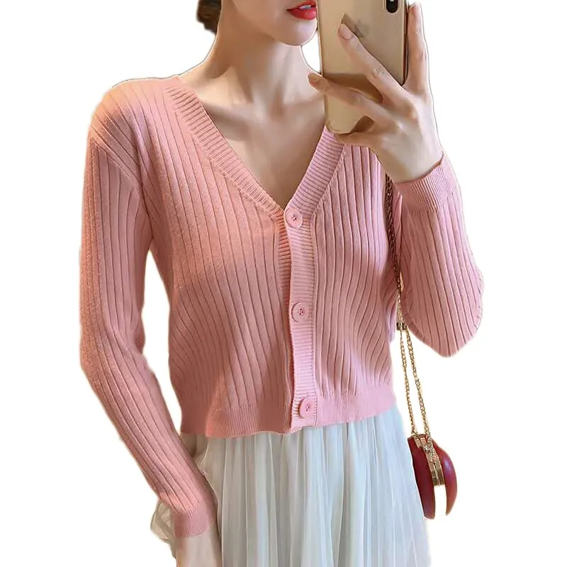 V Neck Knitted Long Sleeve Cardigans for Women