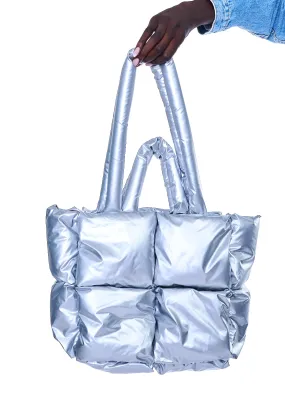 Vesper & Vale Atwood Puffer Tote Bag in Silver