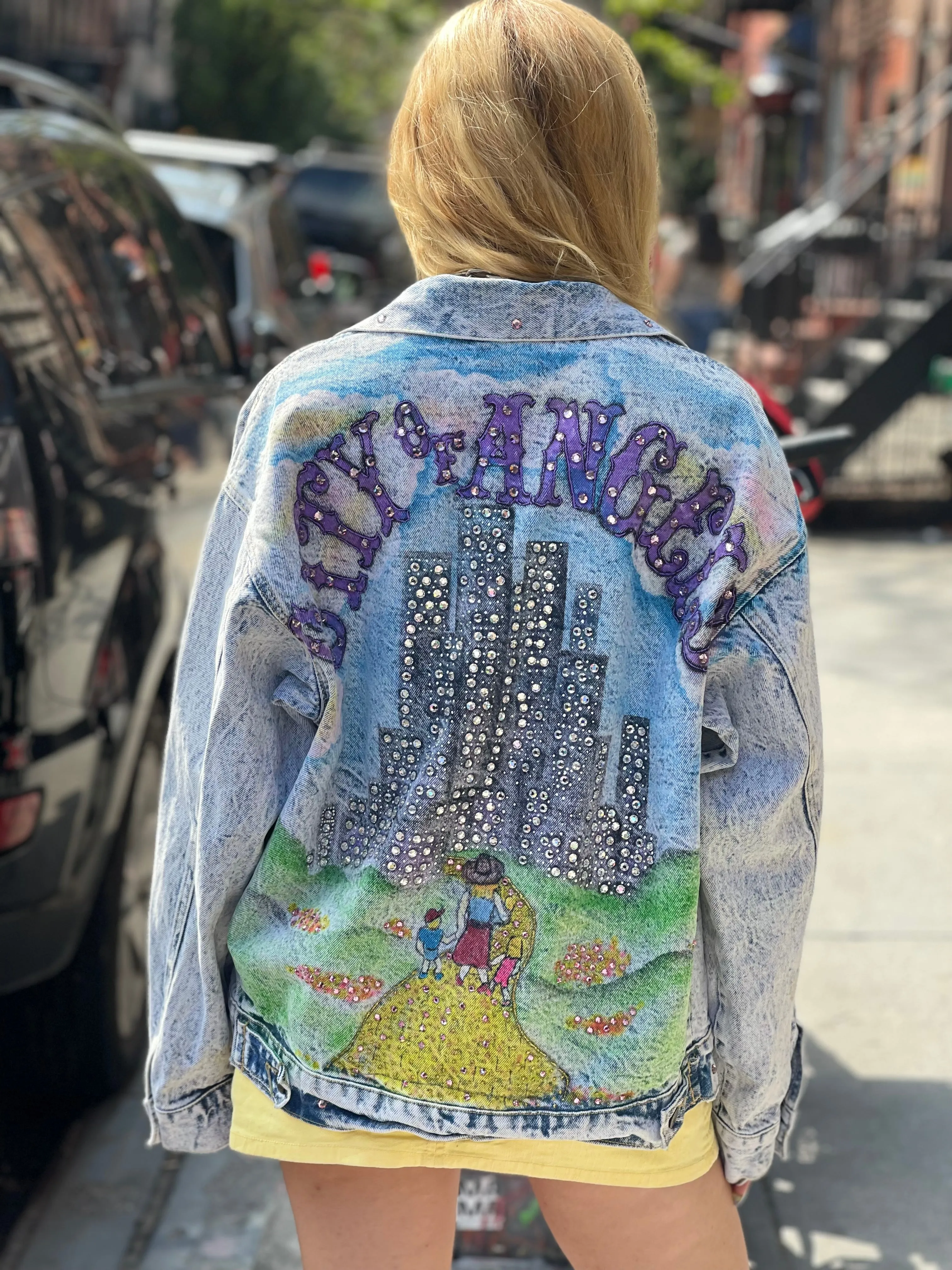 Vintage 80s Bedazzled City of Angels Jean Jacket