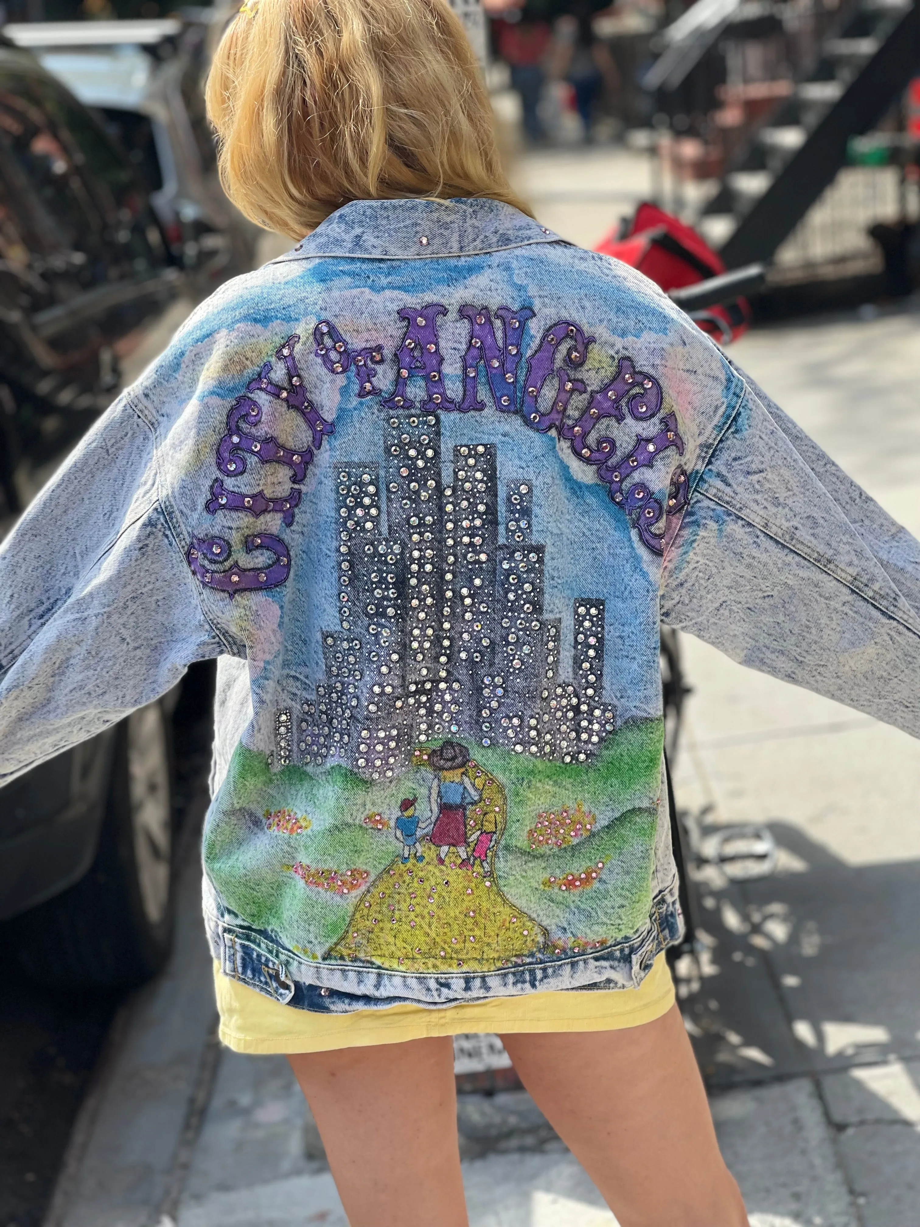 Vintage 80s Bedazzled City of Angels Jean Jacket