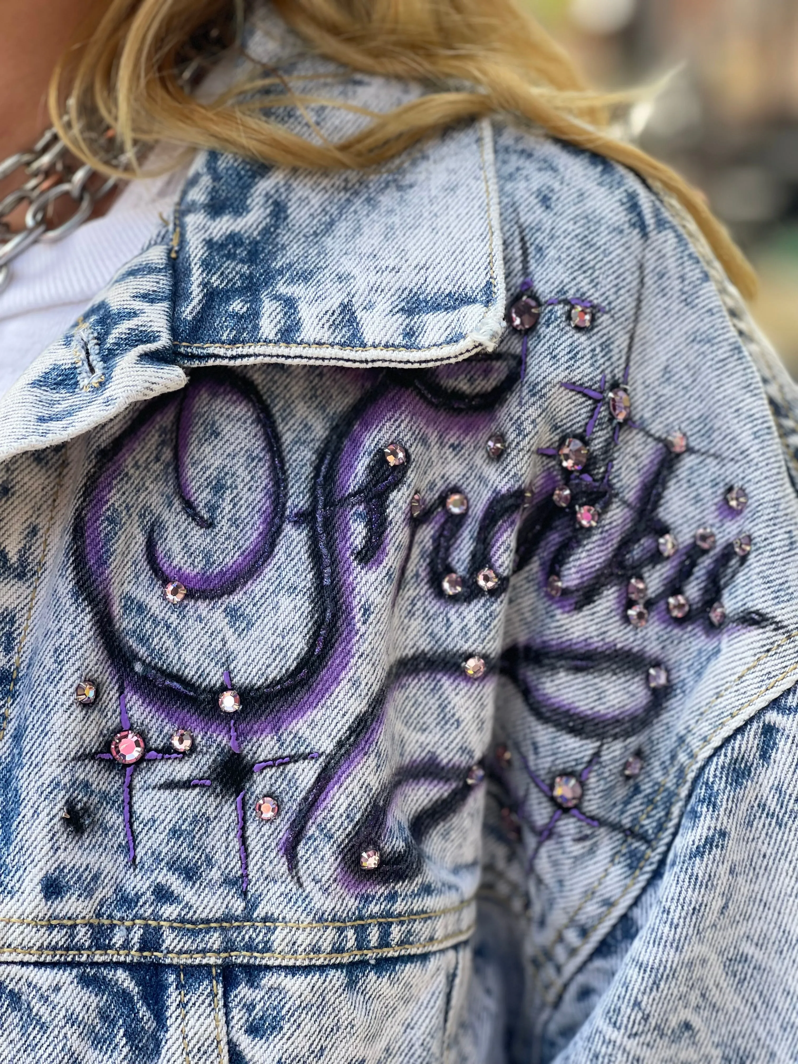 Vintage 80s Bedazzled City of Angels Jean Jacket