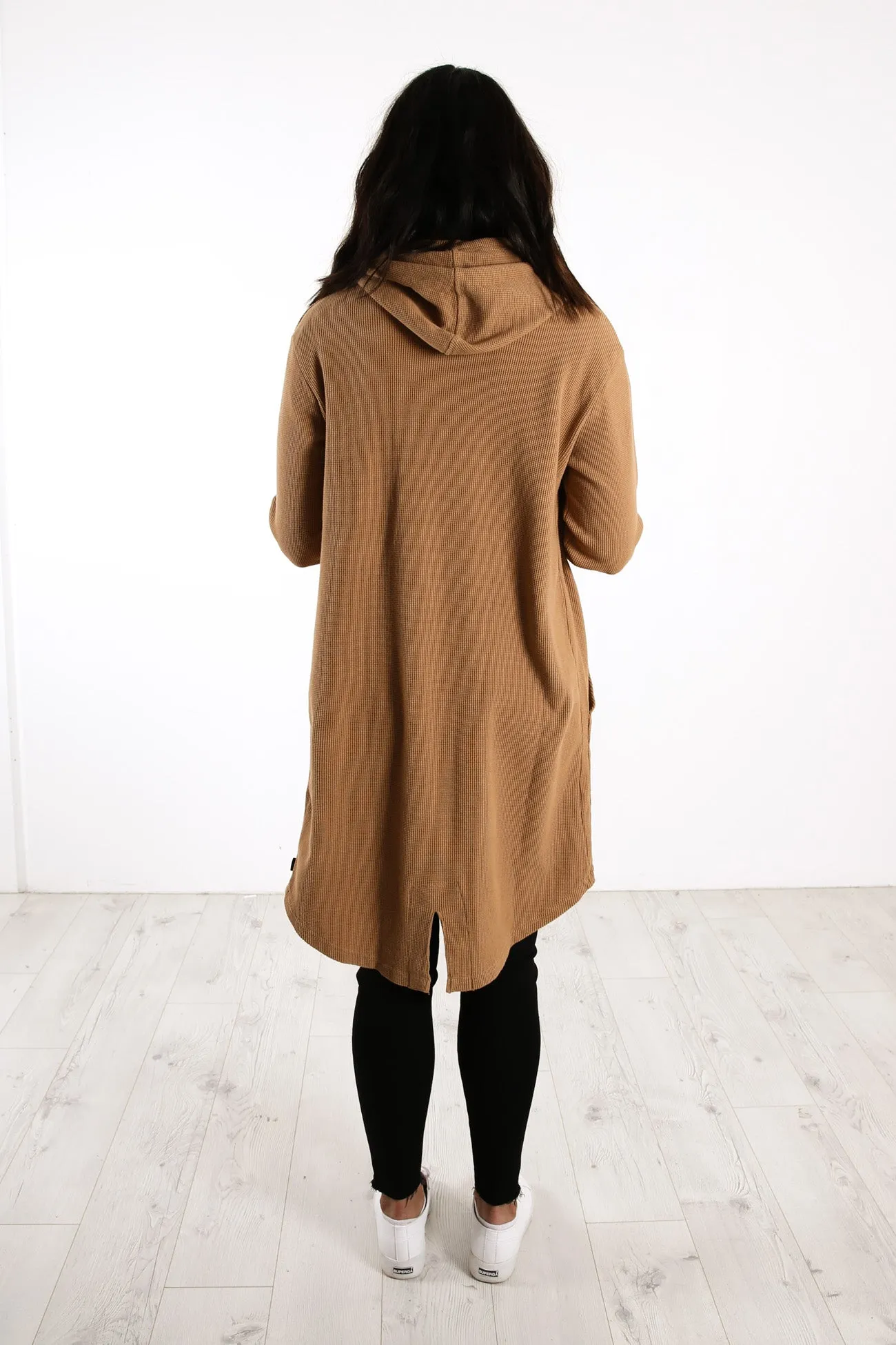 Waffle Hooded Cardi Brown