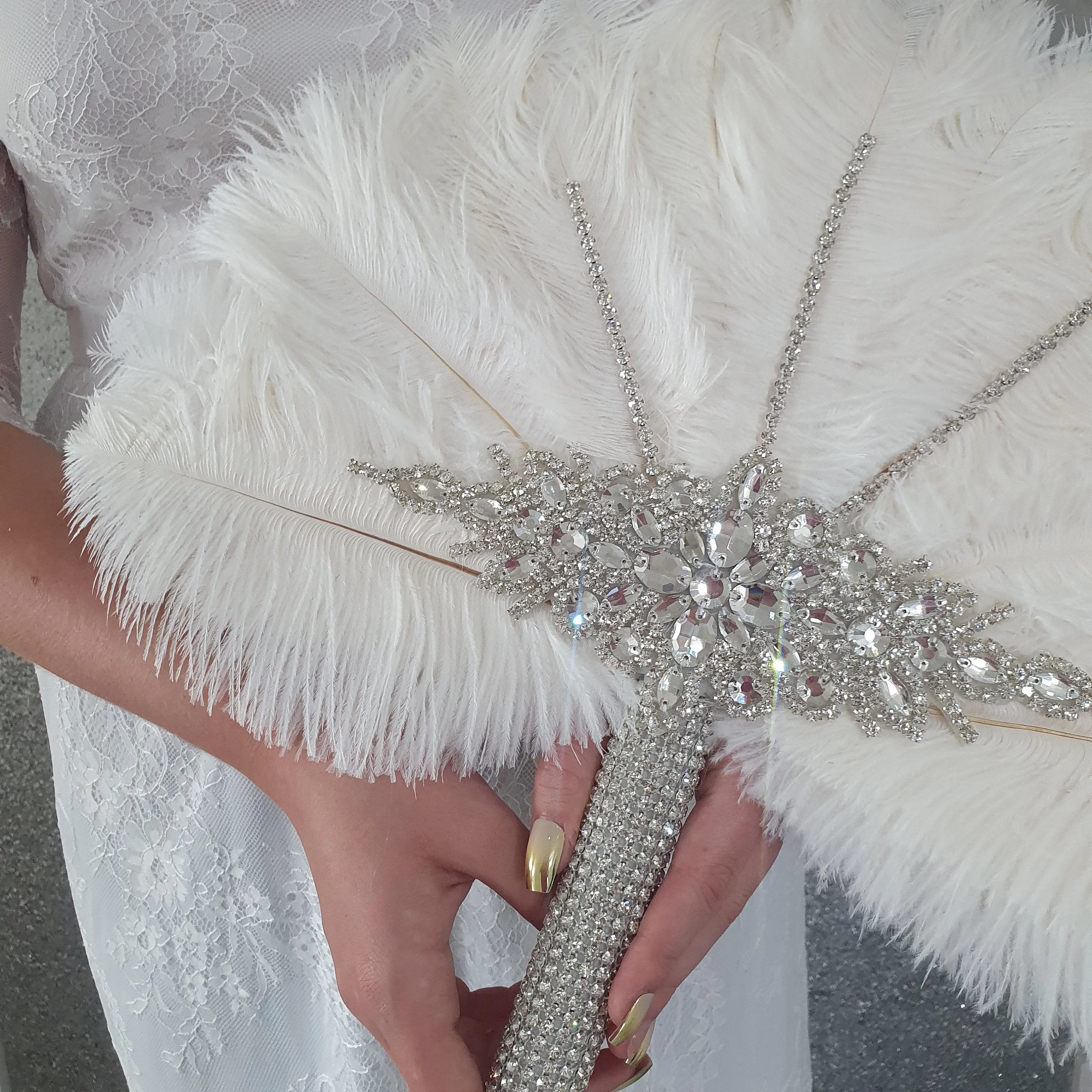 Wedding feather fan & buttonhole set, brides 16" ostrich fan, wedding hand fan any colour as custom made