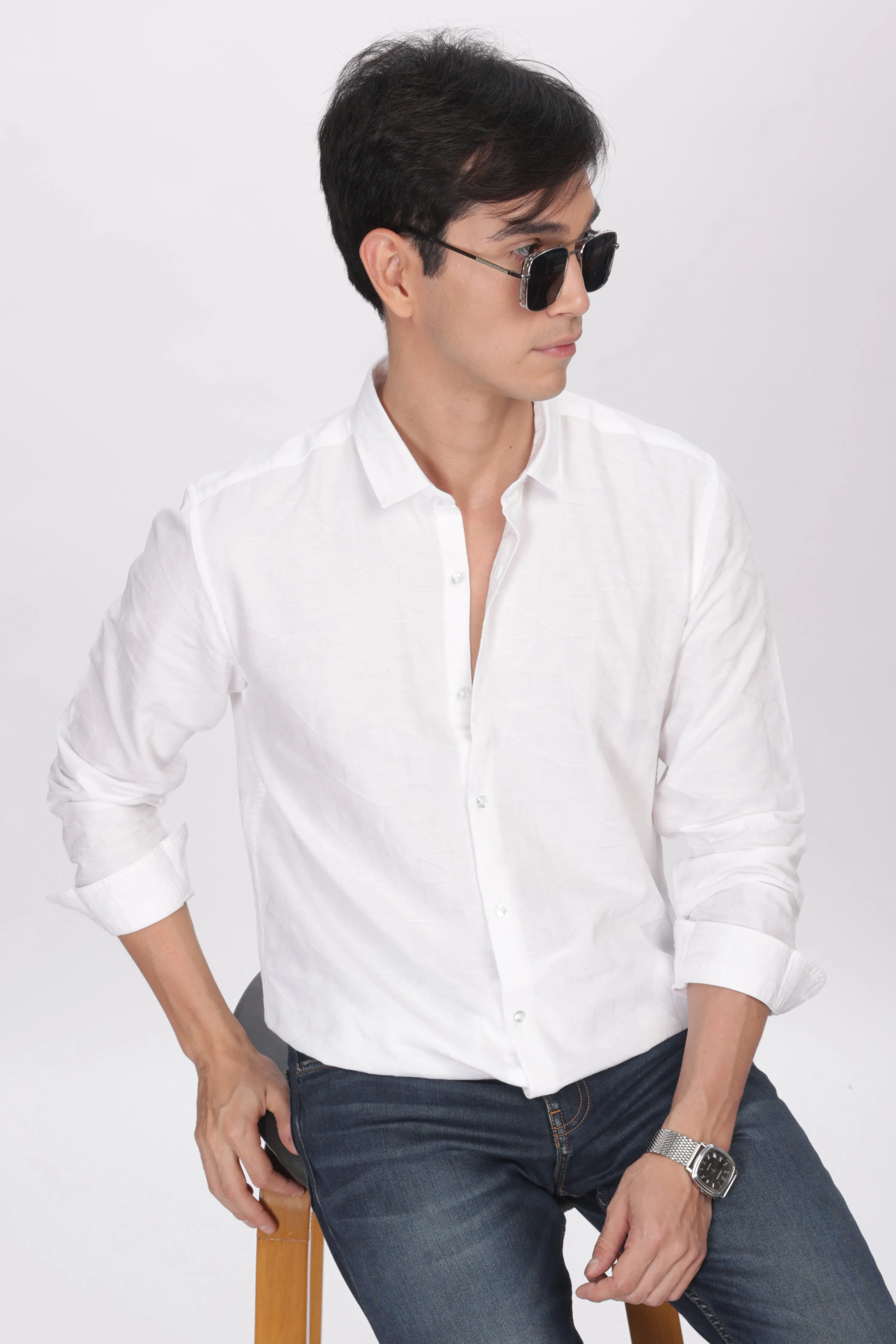 White Textured Party Wear Shirt