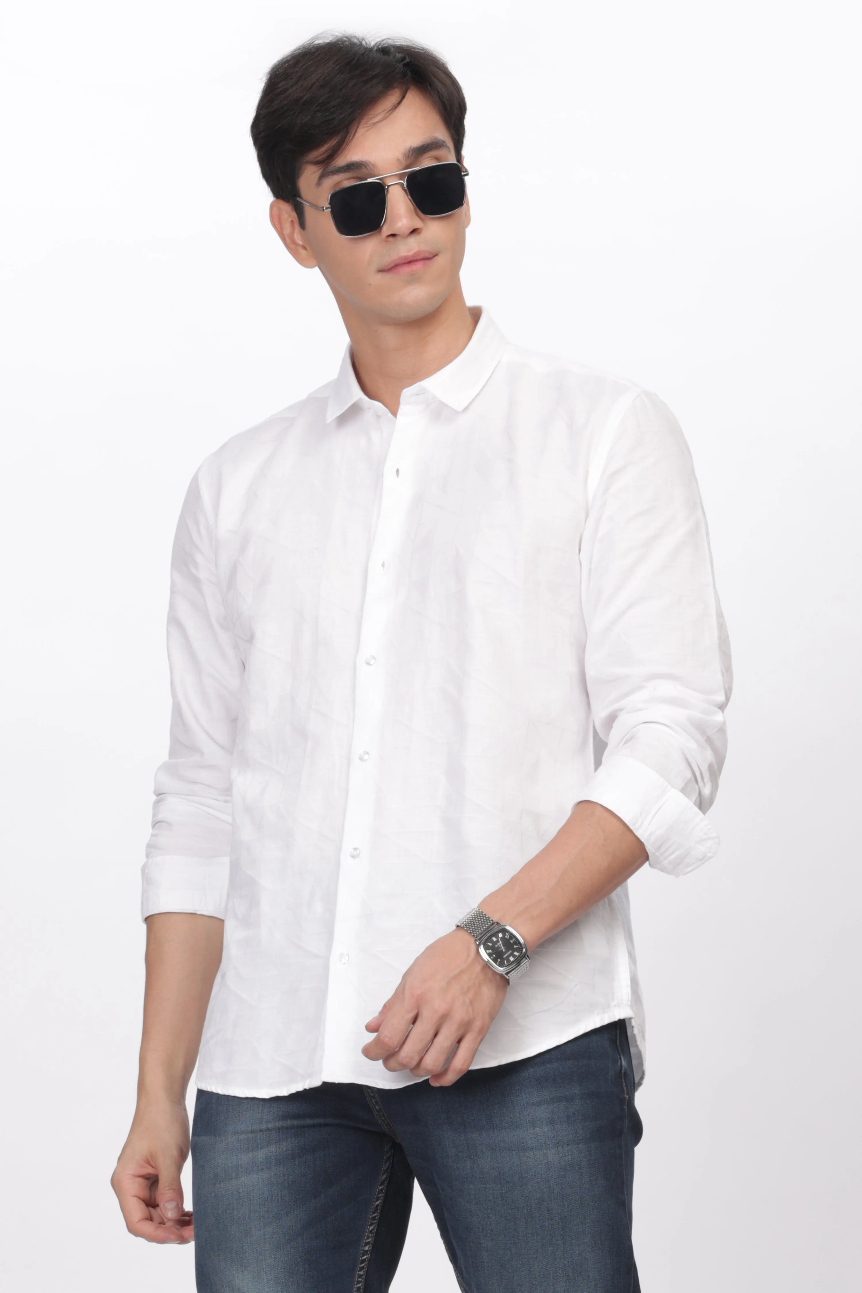 White Textured Party Wear Shirt