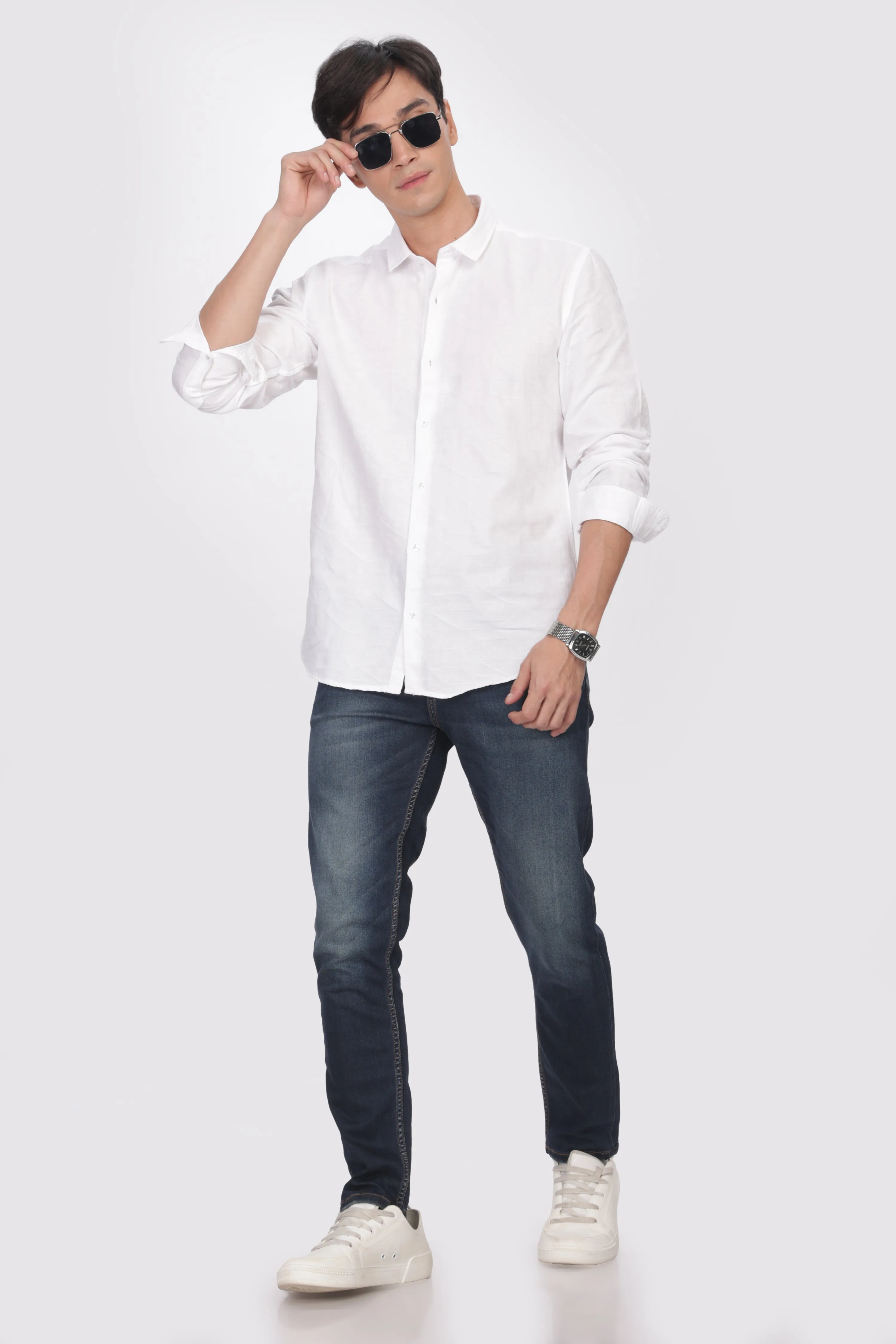 White Textured Party Wear Shirt