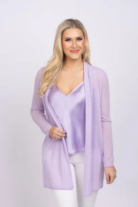 White   Warren Linen Blend Trapeze Cardigan in Pale Amethyst