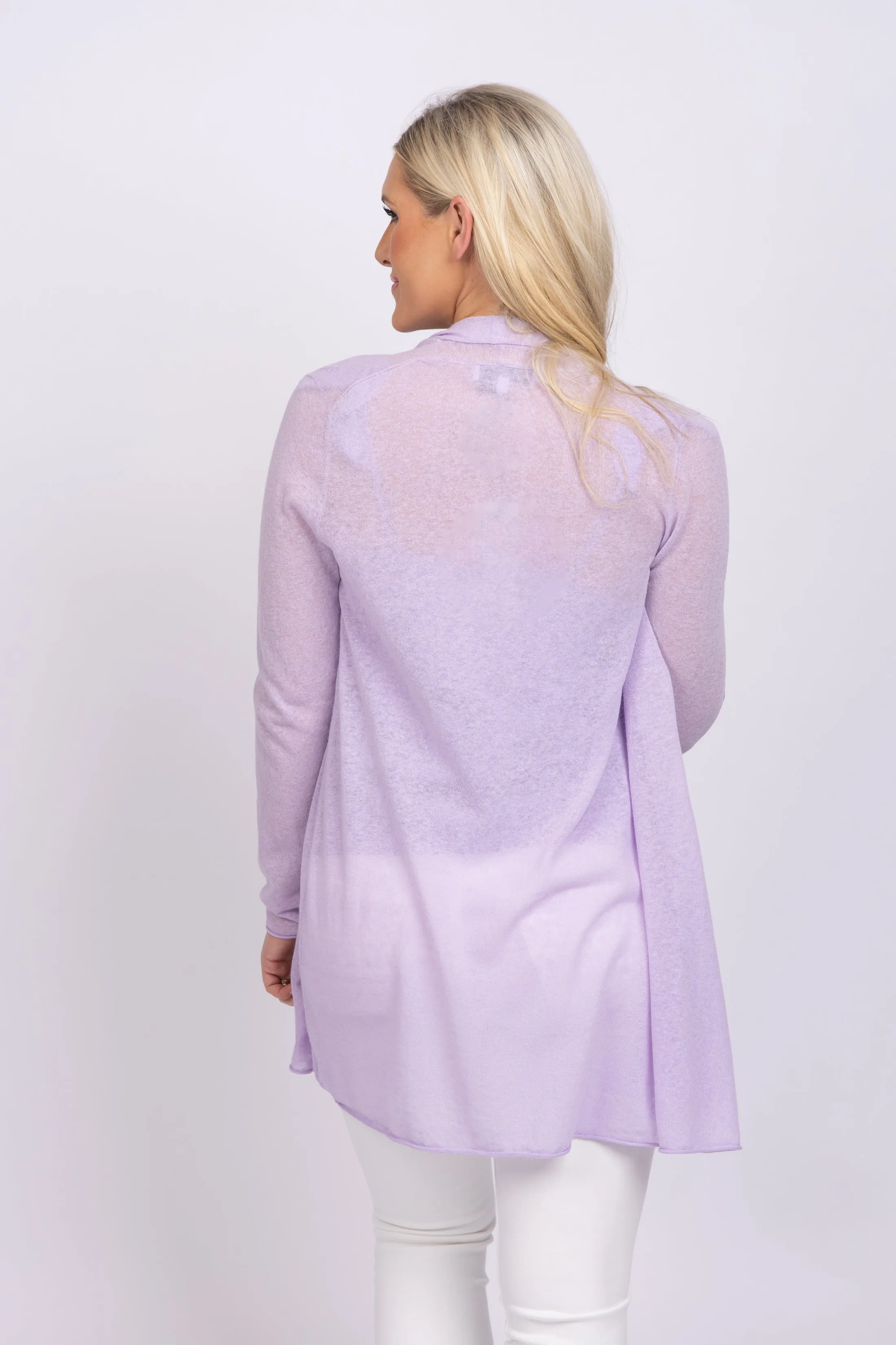 White   Warren Linen Blend Trapeze Cardigan in Pale Amethyst