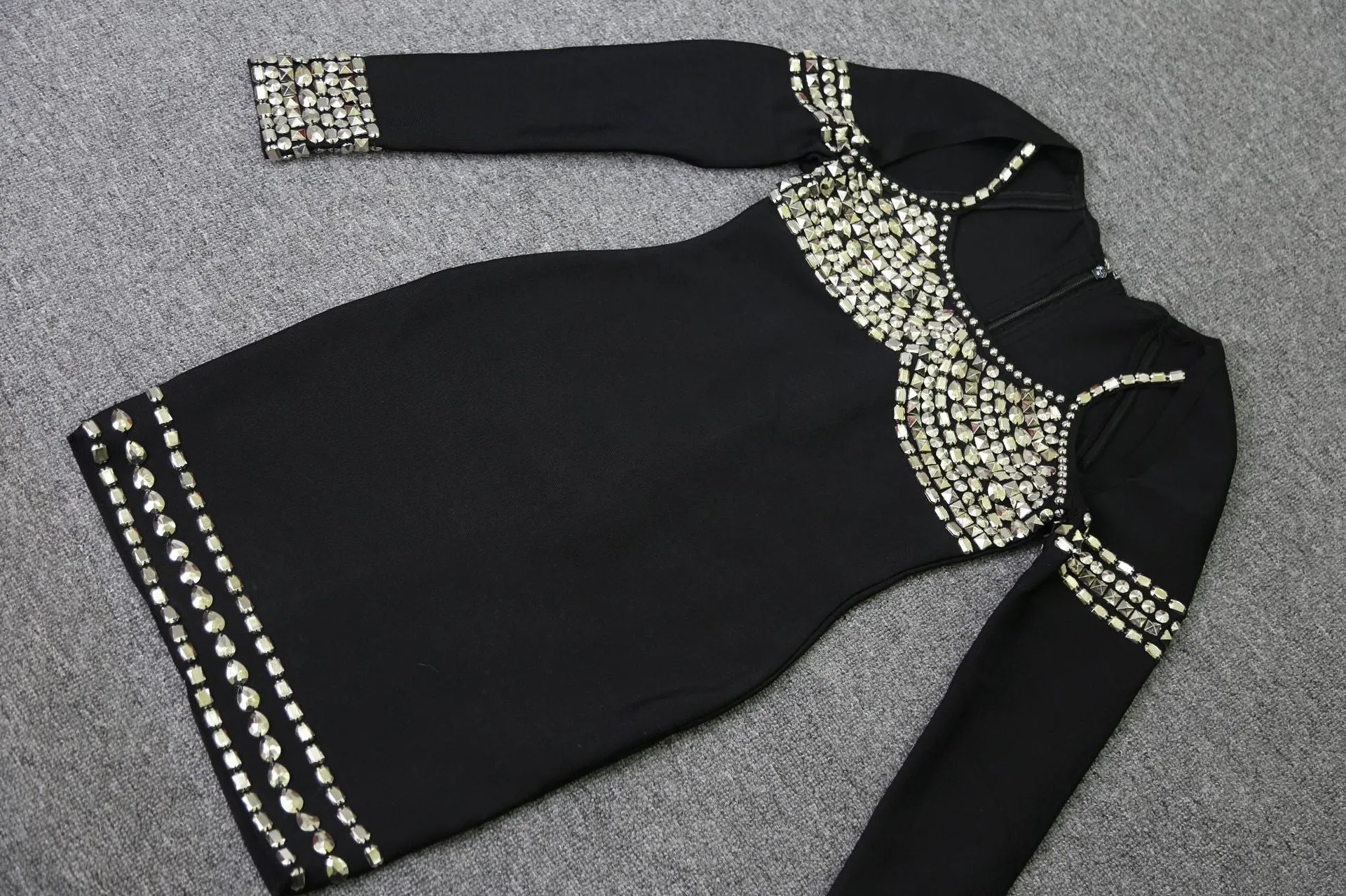 Women Studded Long Sleeve Bandage Midi Dress