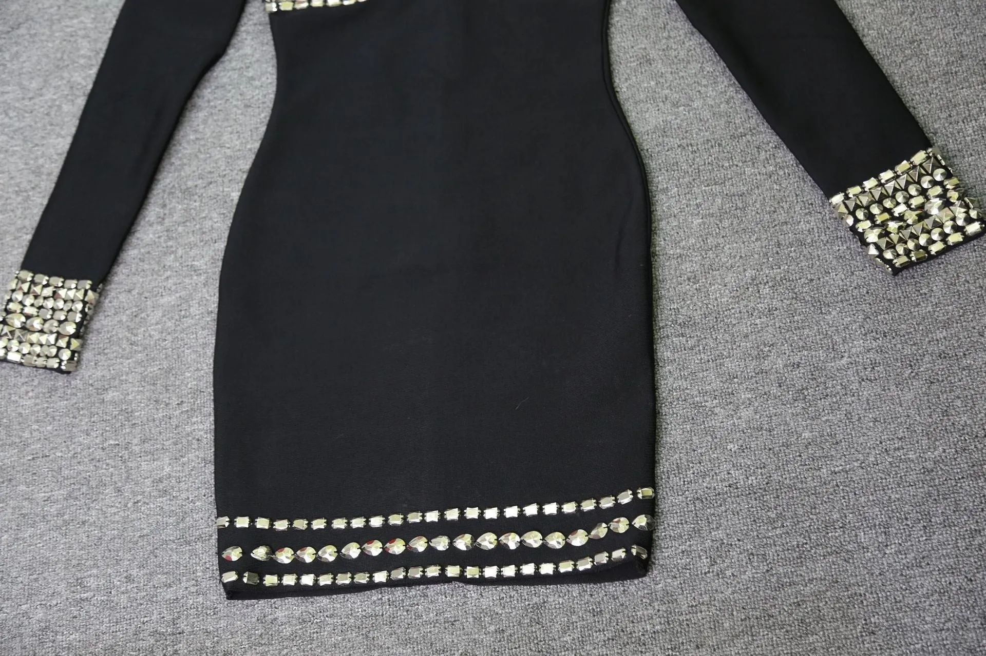 Women Studded Long Sleeve Bandage Midi Dress