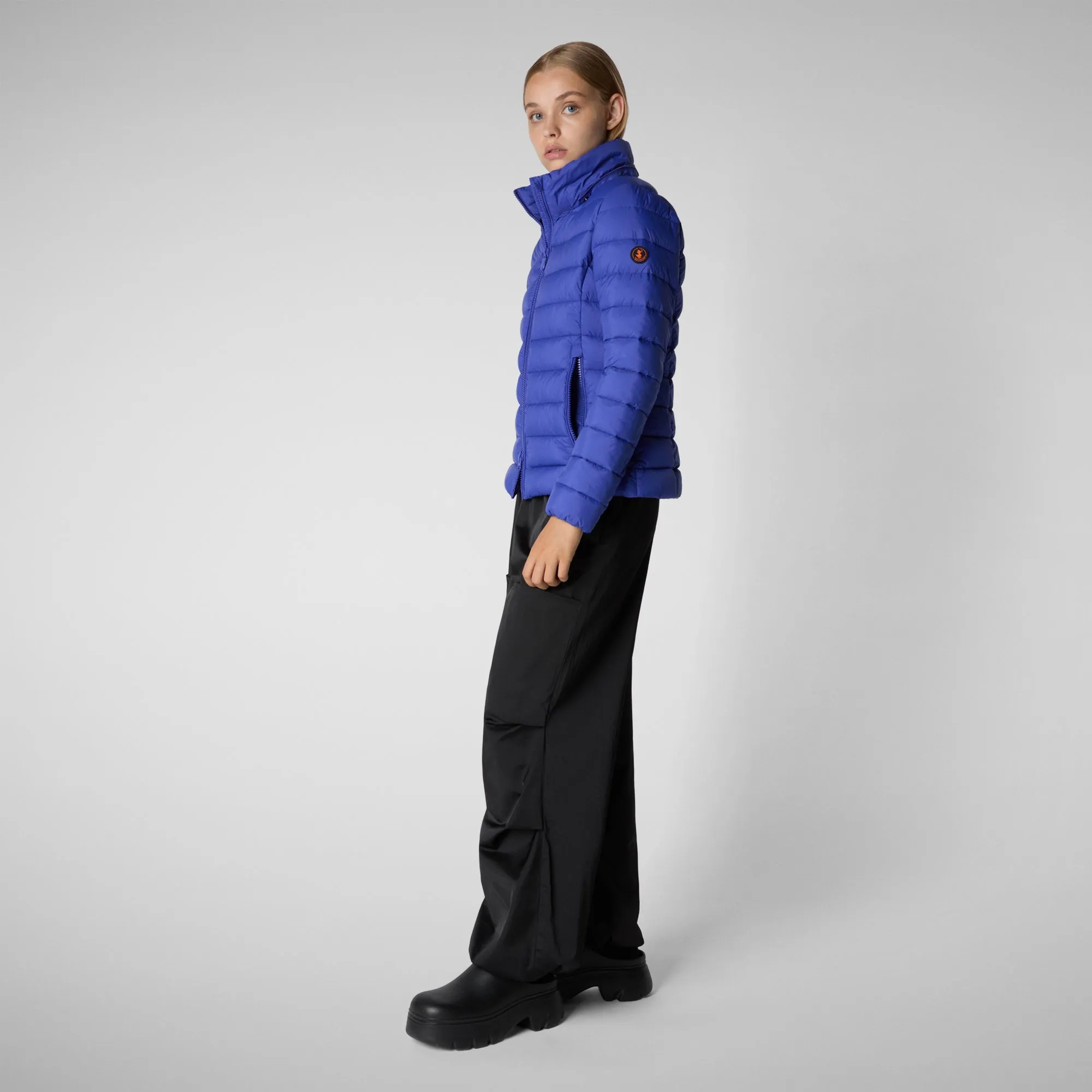 Women's Amelie Animal free Puffer Jacket with Detachable Hood in Gentian Blue