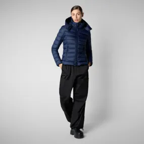 Women's Animal free Puffer Jacket Amelie  with Detachable Hood in Navy Blue