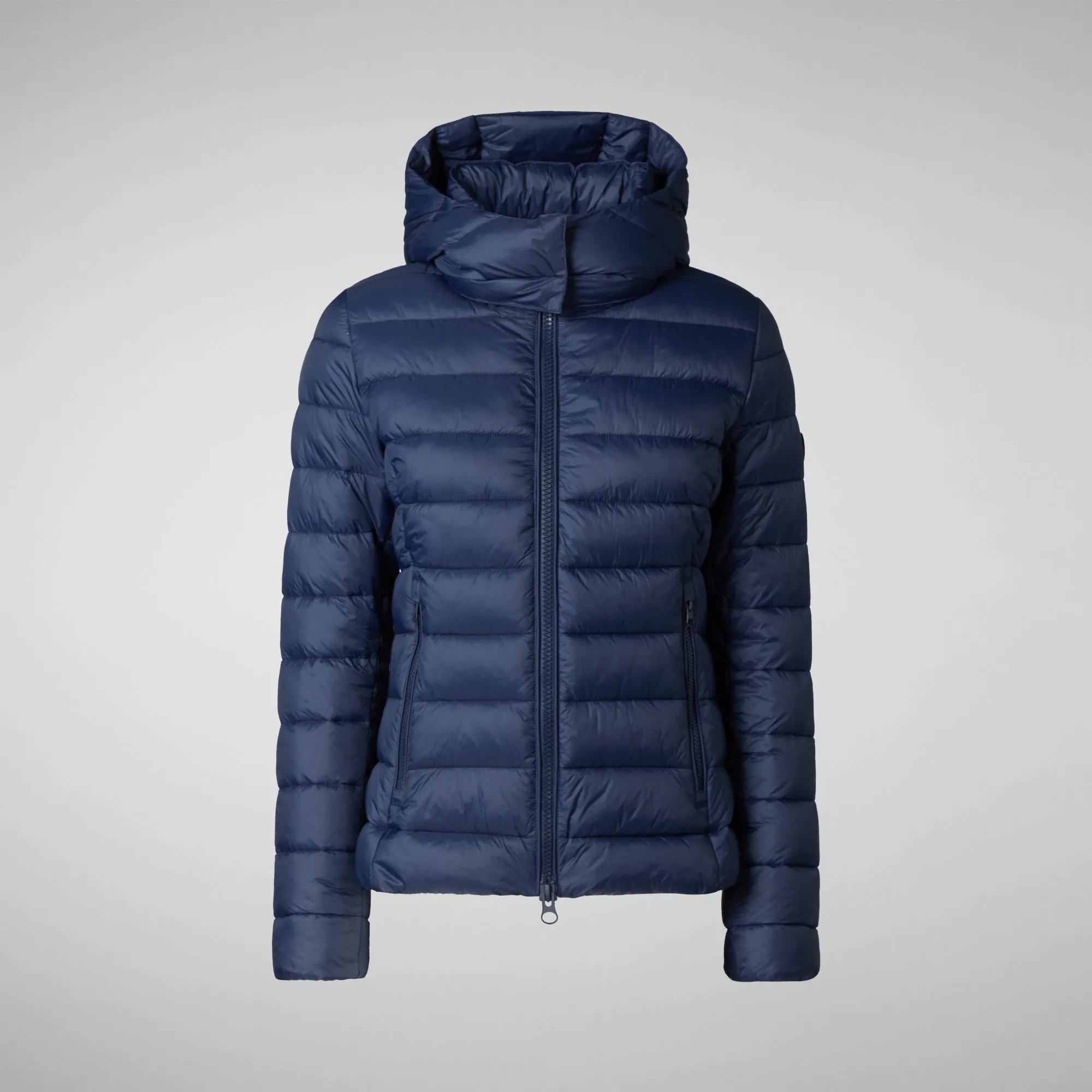 Women's Animal free Puffer Jacket Amelie  with Detachable Hood in Navy Blue