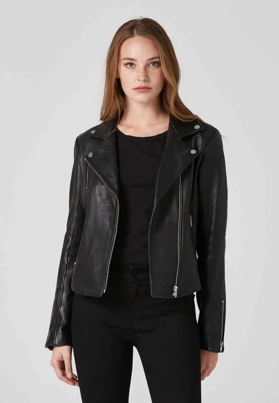 Women’s Black Leather Biker Jacket