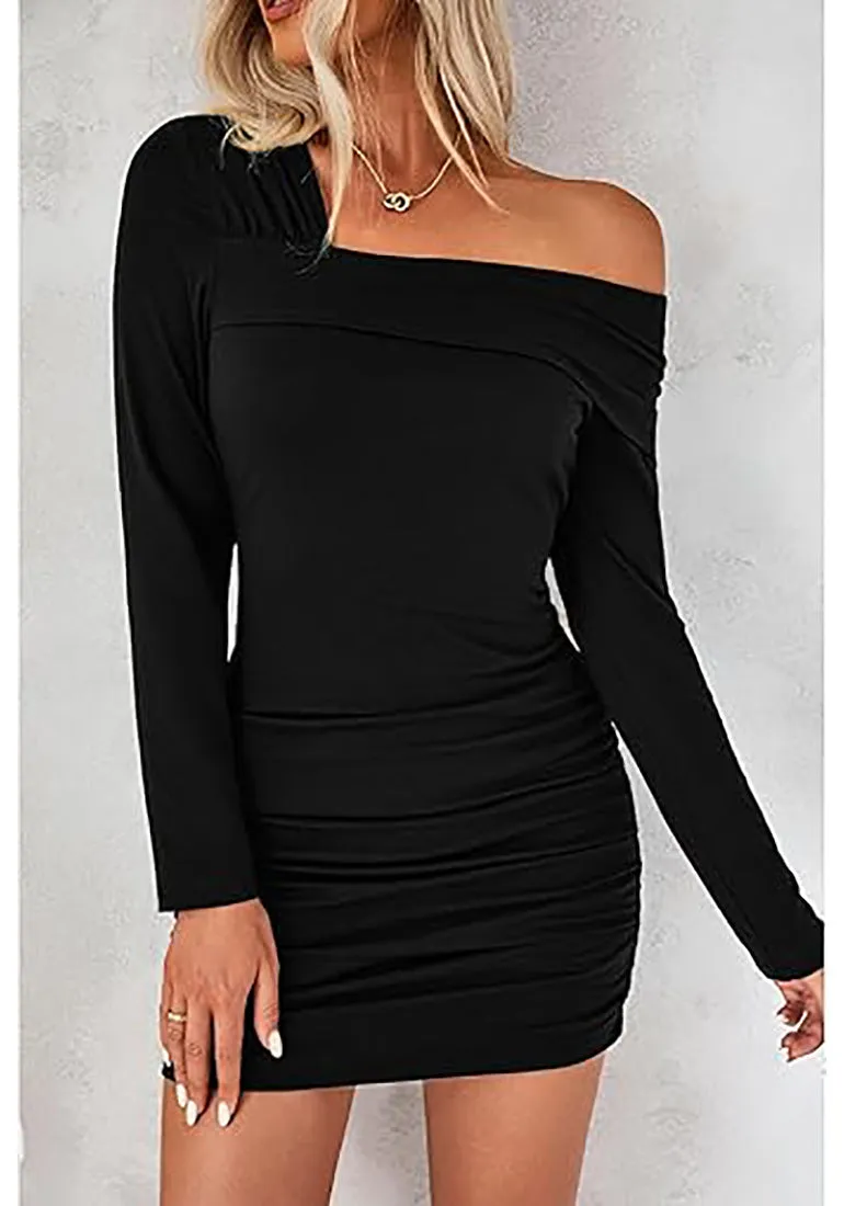 Women's Bodycon One Shoulder Long Sleeve Sexy Short Dress