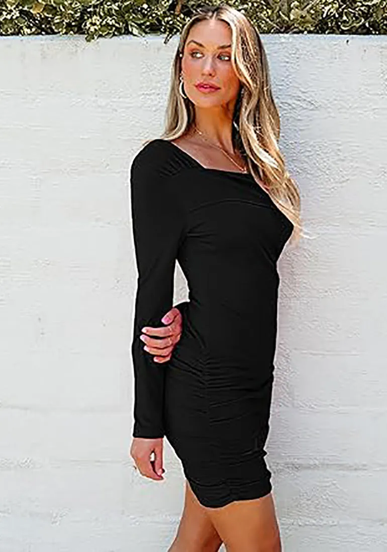 Women's Bodycon One Shoulder Long Sleeve Sexy Short Dress