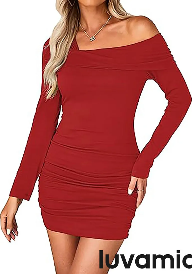 Women's Bodycon One Shoulder Long Sleeve Sexy Short Dress