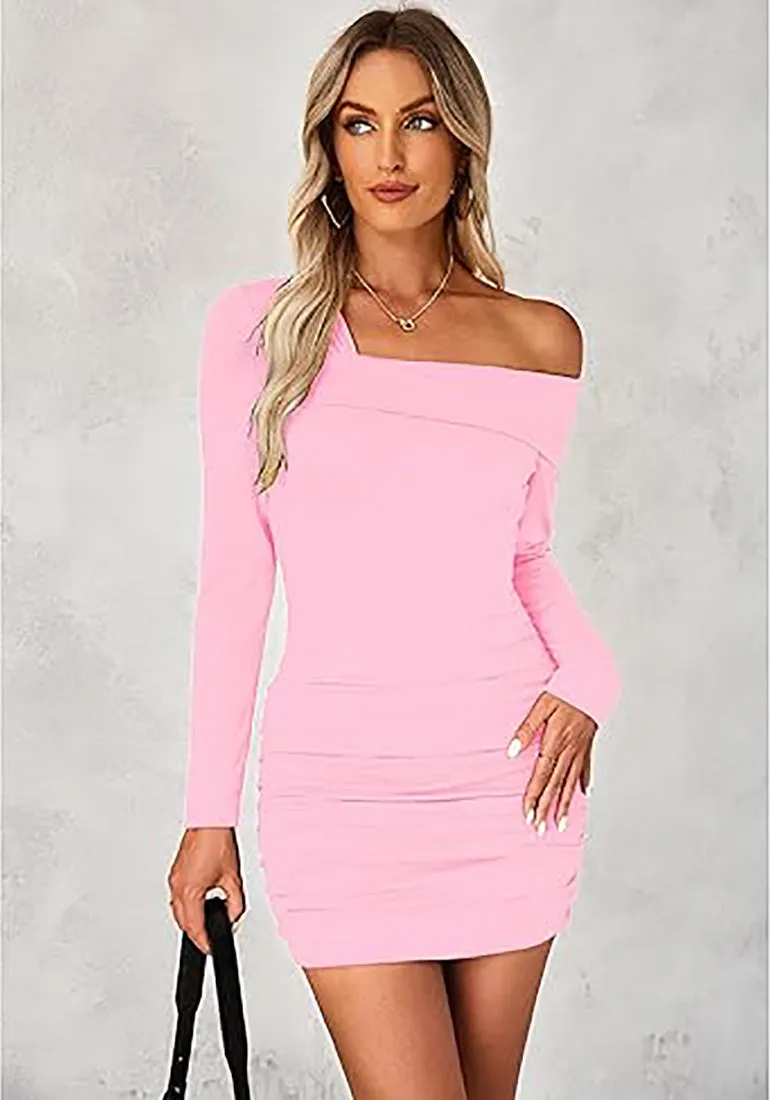 Women's Bodycon One Shoulder Long Sleeve Sexy Short Dress