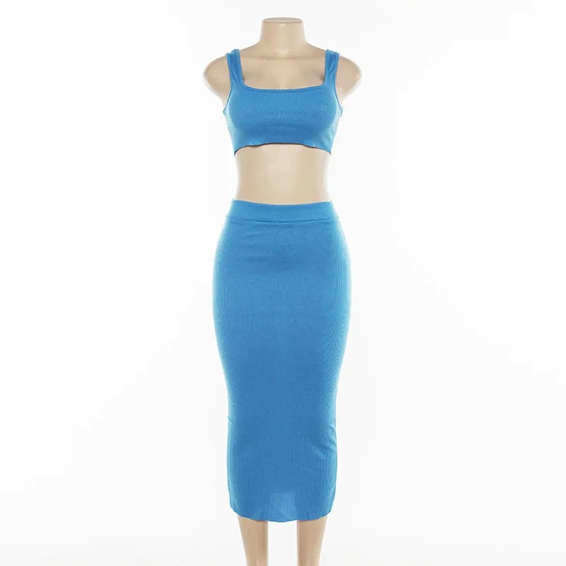 Women's Bodycon Solid Sleeveless Two-Piece Dress