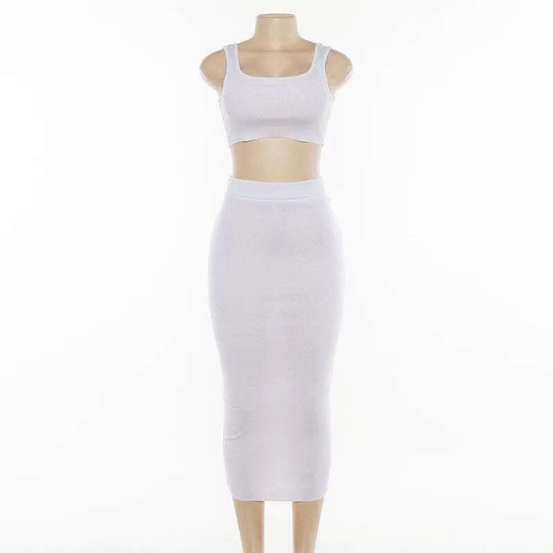 Women's Bodycon Solid Sleeveless Two-Piece Dress