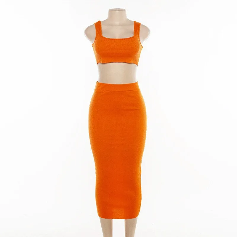 Women's Bodycon Solid Sleeveless Two-Piece Dress