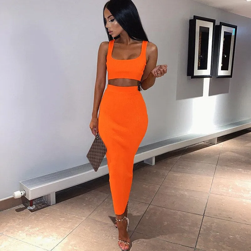 Women's Bodycon Solid Sleeveless Two-Piece Dress