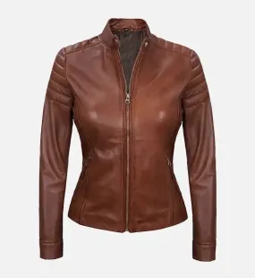 Women's Cafe Racer Brown Padded Leather Jacket