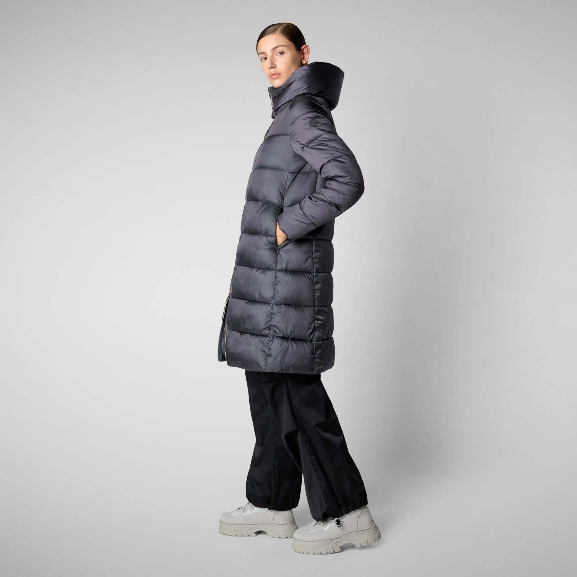 Women's Hooded Animal free Puffer Lysa Coat Ebony Grey