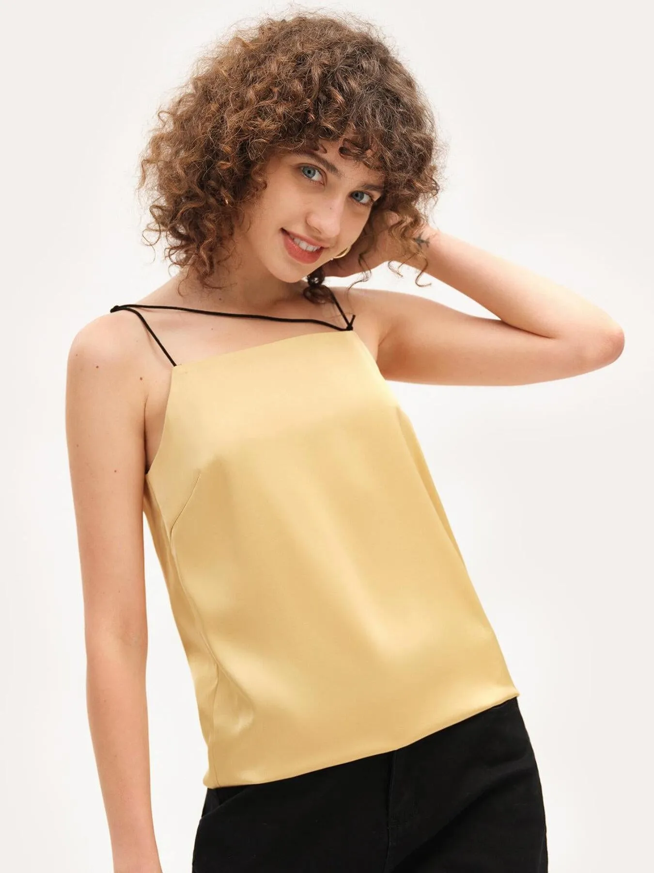 Women's Summer Non Sleeveless Satin Plain Chic Spaghetti Strap Tank Top