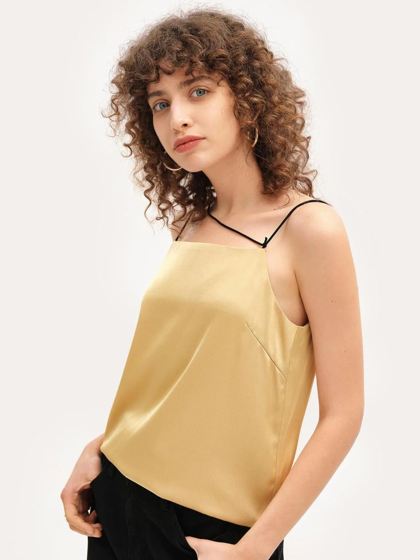 Women's Summer Non Sleeveless Satin Plain Chic Spaghetti Strap Tank Top