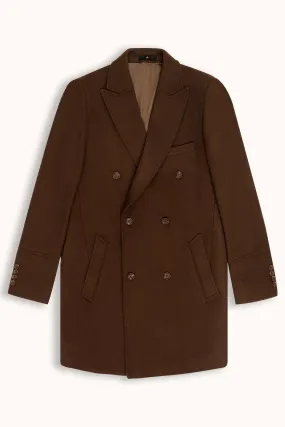 WOOLEN LONG COAT DOUBLE BREASTED DARK BROWN