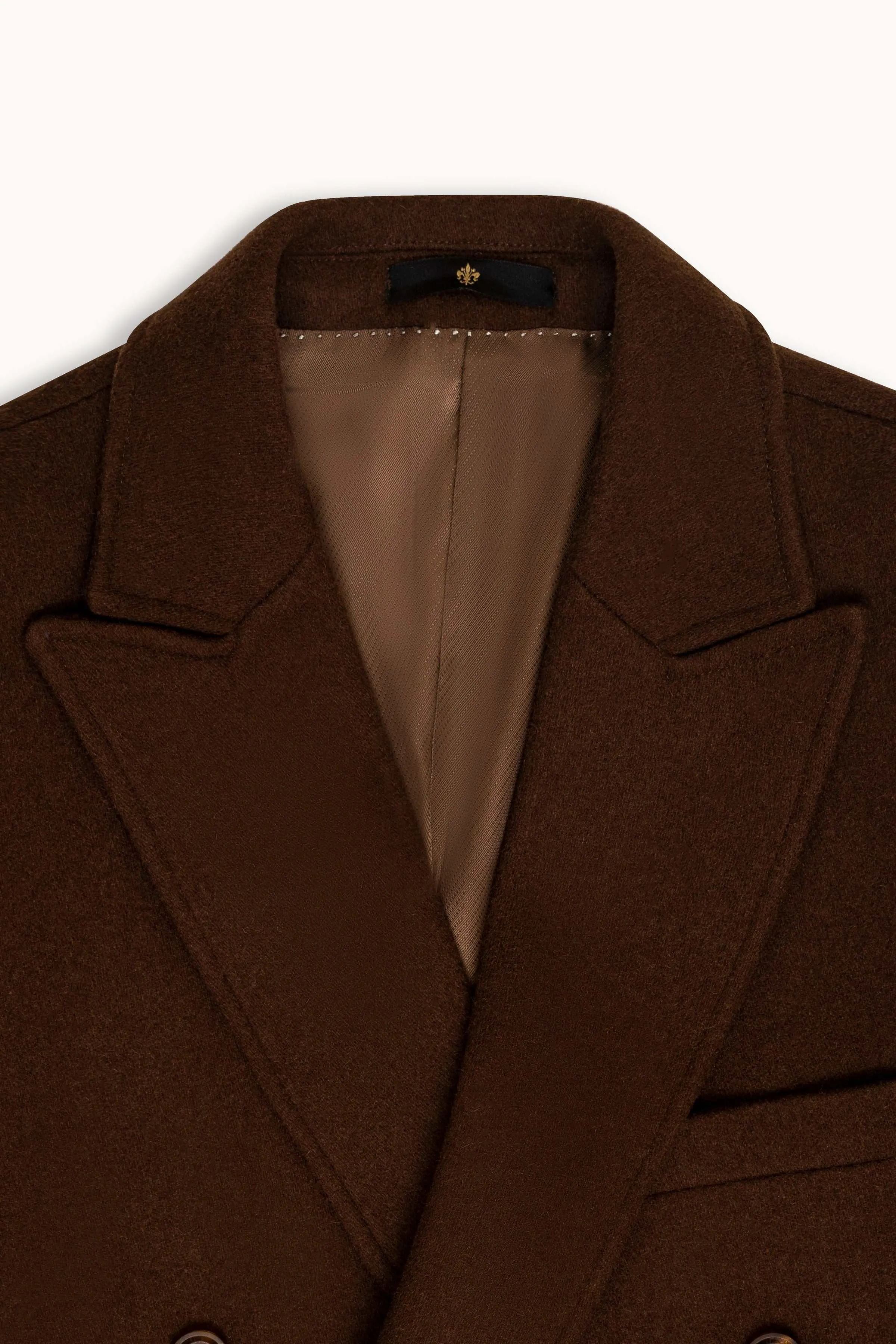 WOOLEN LONG COAT DOUBLE BREASTED DARK BROWN