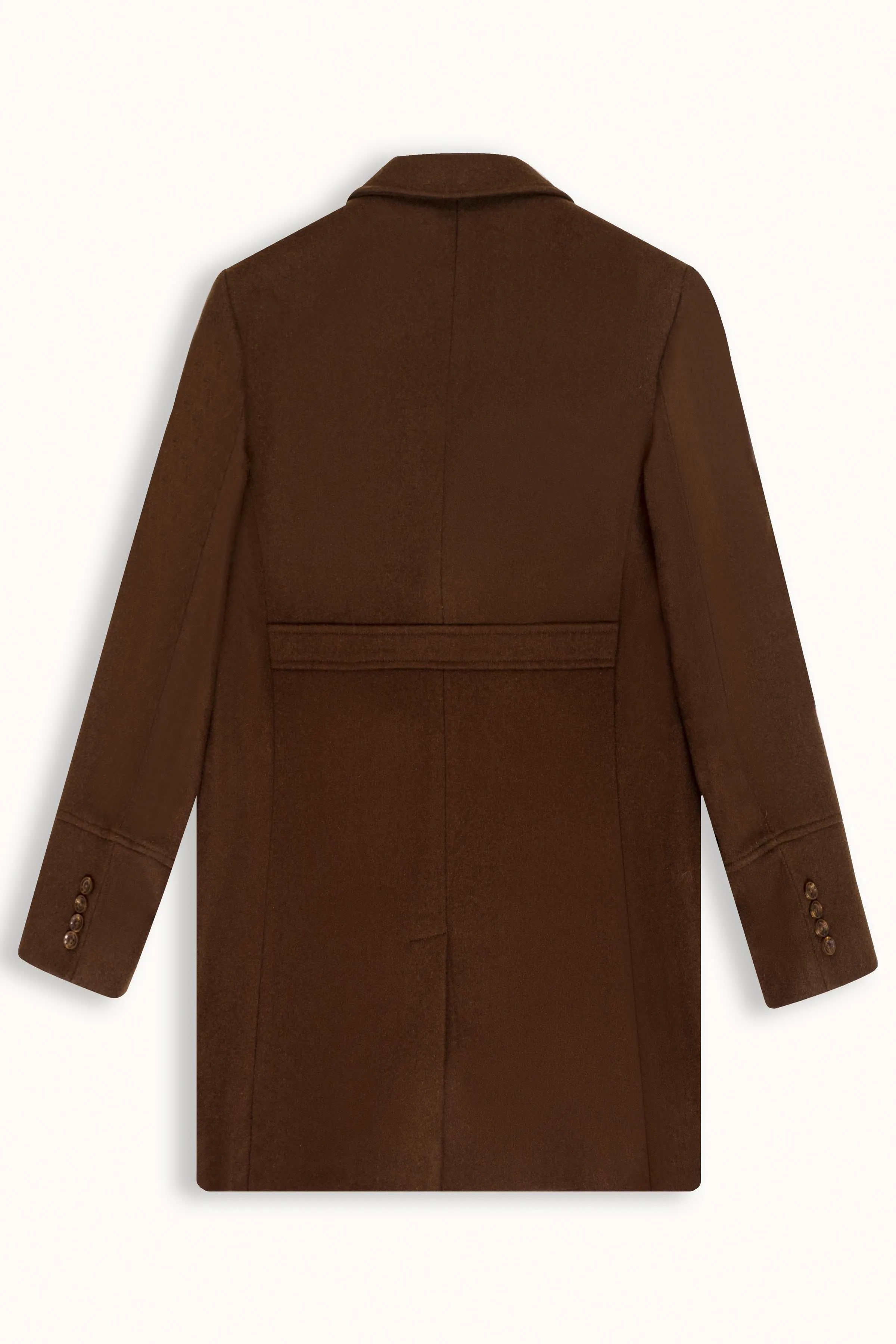 WOOLEN LONG COAT DOUBLE BREASTED DARK BROWN