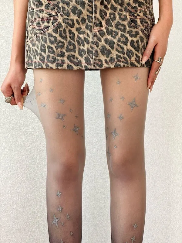 Y2k glitter star gradient tights