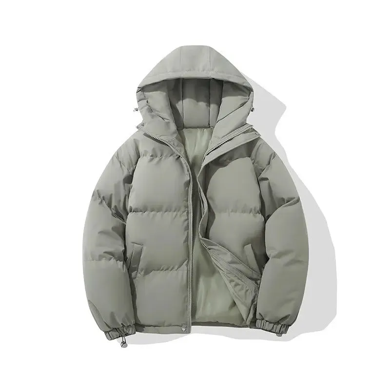 Zipper Solid Color Hooded Padded Jacket