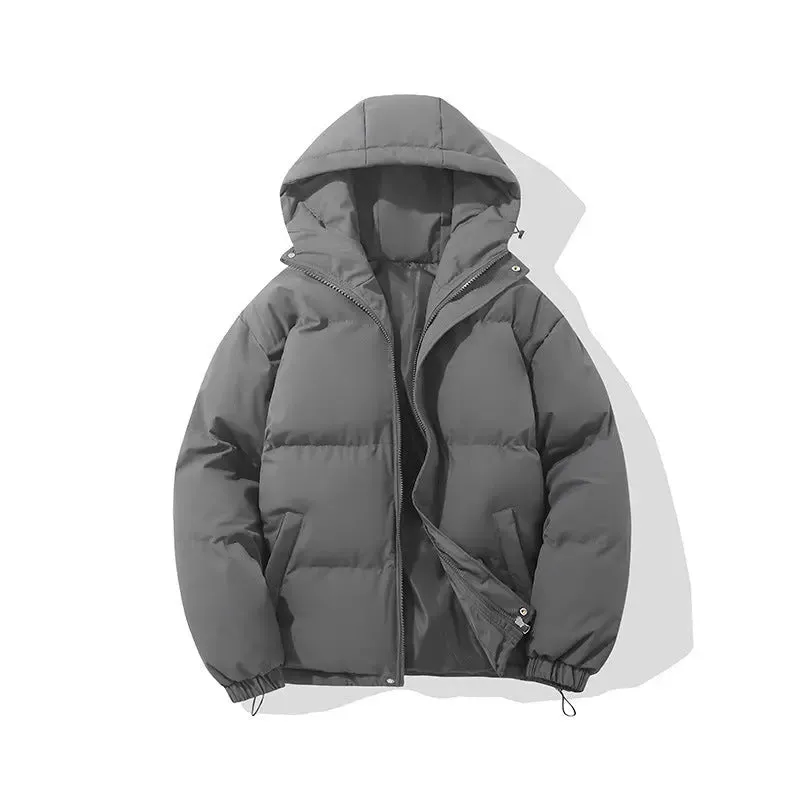 Zipper Solid Color Hooded Padded Jacket