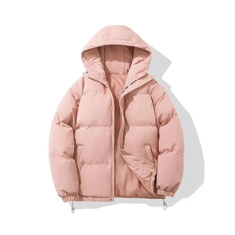 Zipper Solid Color Hooded Padded Jacket